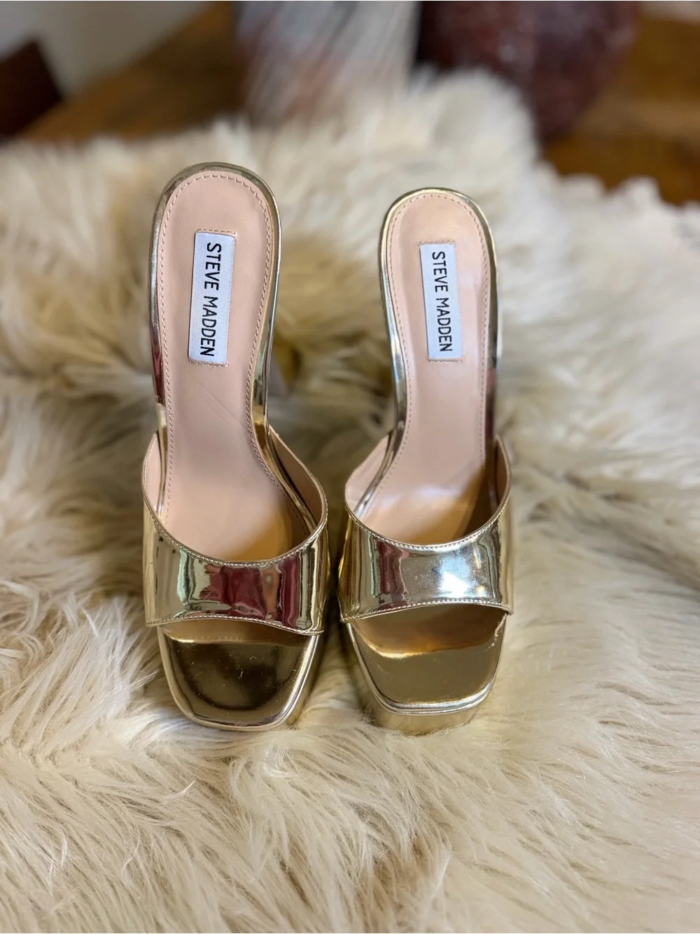 Steve Madden Kacie Gold Metallic Platform Mule Heels Size 8 Y2K Disco Party